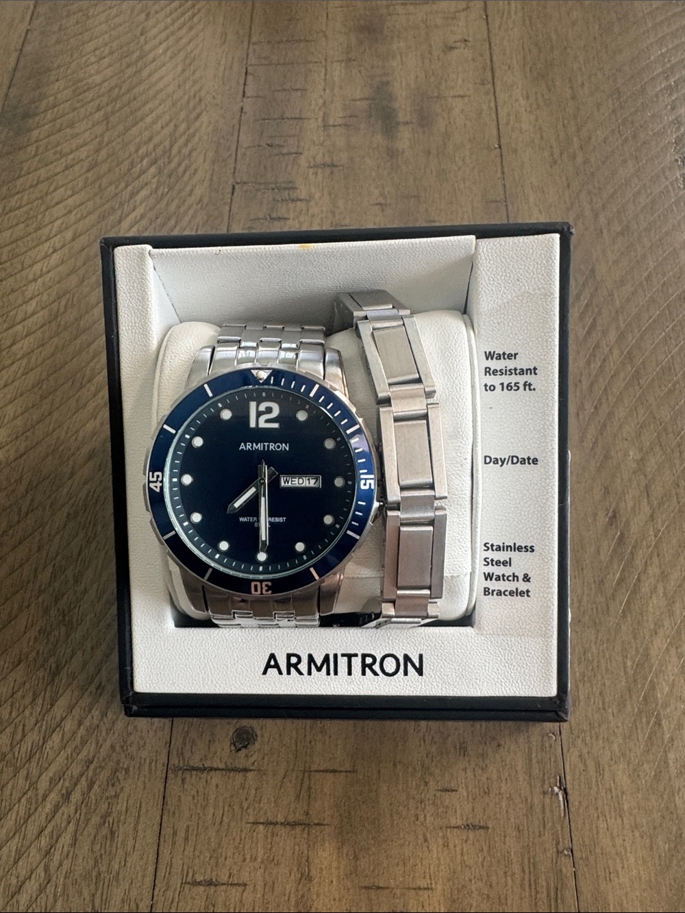 Armitron Men's Silver Watch with Blue Dial and Stainless Bracelet